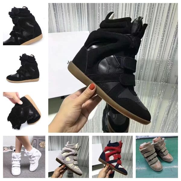 deisgner Brand 12A isabelmarrants Hot SaleBlack Genuine Leather winter boots Bekett LeatherTrimmed Suede Wedge Sneakers Fashion Show New Shoes