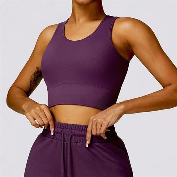 Yoga Vest Women Gym Push Up Sports Underwear Seamless Rib Knit Tank Tops Female Bra High Strength Workout Crop Brassiere 240508