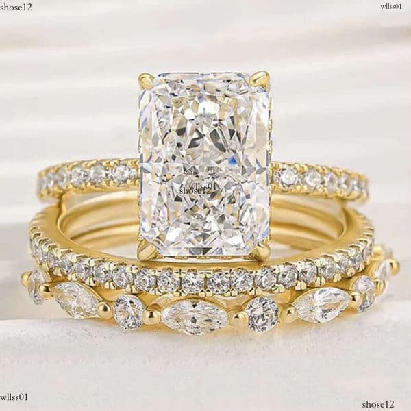 DHCollections Hot Sale S Sier Ring Gold Plated Delicate Bg Dia Cubic Zirconia Cz Pave Engagement Rings for Women