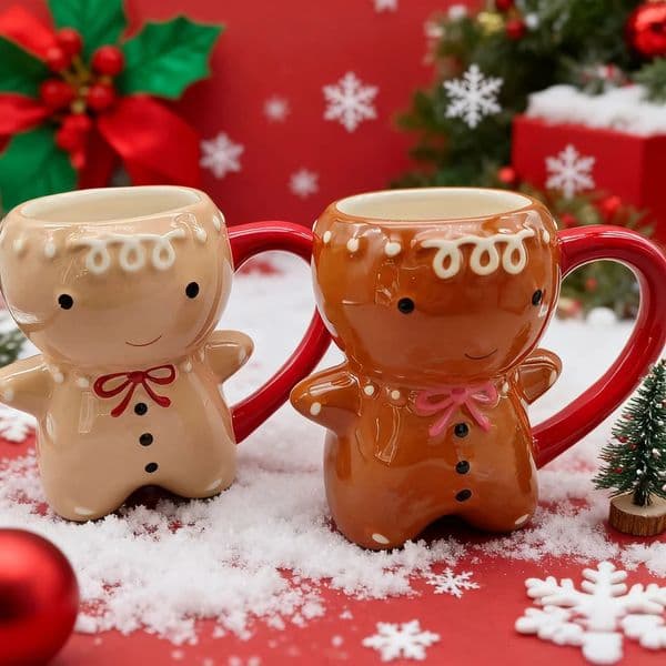 Kawaii Gingerbread Man Ceramic Mug Cute 3D Christmas Cartoon Cup for Milk Coffee Water Gift Idea 300ML 250930