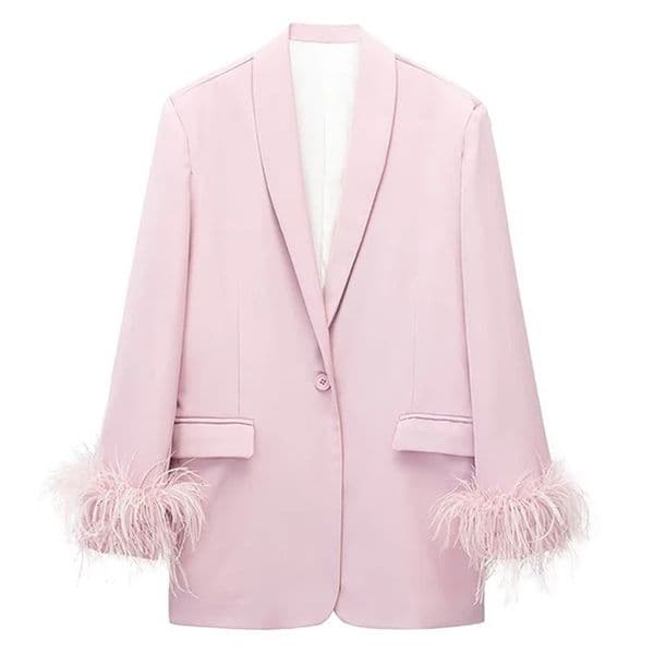 Womens Suits Blazers Elegant OL Feather Blazer Jacket for Women Fashion Single Button Suit Coats Female Spring High Street Loose Chic Top 231212