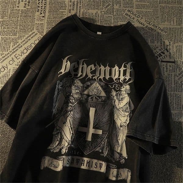 Mens TShirts Cross portrait short sleeved tshirt men loose ins dark style chic top streetwear oversized t shirt clothing vintage 230512