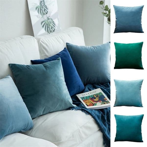 Multi Size Blue Throw Pillow Cover Velvet Solid Color Comfortable 45x45cm For Living Room Sofa Car Cushion Nordic Home Decor 240711