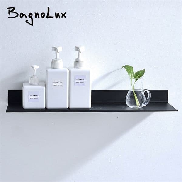 Bathroom Shelves Matt Black Wall Shelf Accessories 30-50cm Modern Kitchen Shower Bath Storage Rack Wholesale Promotion 221121