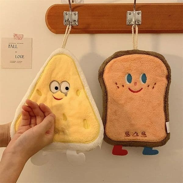 Absorbent Cute Hanging Hand Towel Bathroom Absorbent Thickened Cartoon Handkerchief Towel Hand Wash Small Square Kitchen Towel 240717