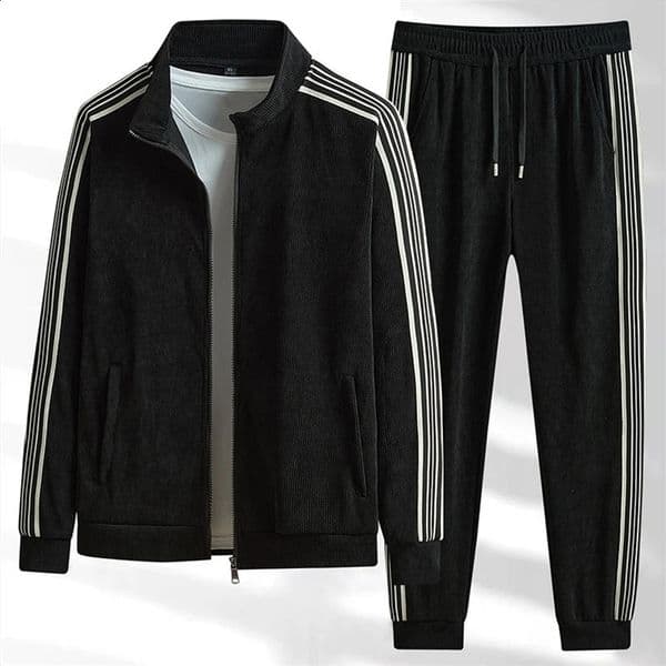 mens track suit set for spring casual hooded jacket pants Corduroy sportswear jacket mens jacketpants set 240927