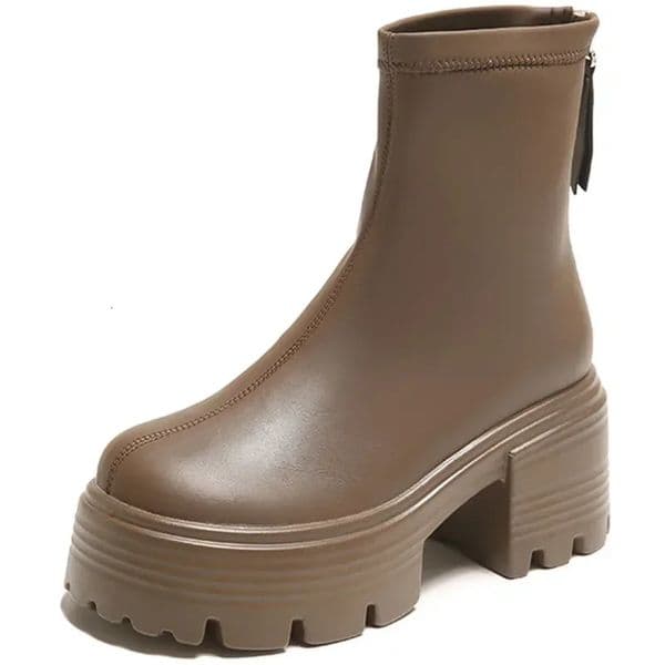 8CM Autumn y Boots High Platform Leather Sneaker Round Toe Chelsea British Style Thick Sole Female Ankle Shoes 250930BANJIA