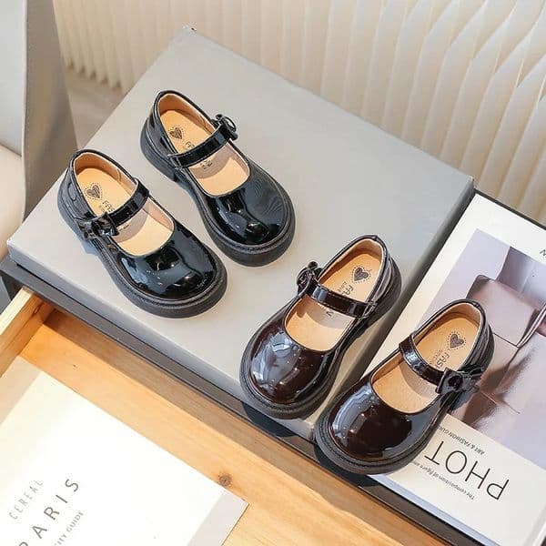 Girls PU Leather Shoes British Style Baby Fashion Casual Flats Student Black Loafer 250922BJ