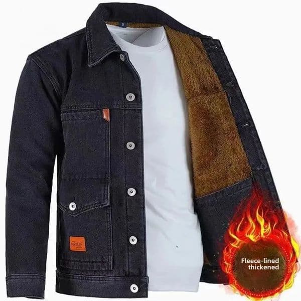 Mens Denim Jacket Winter Fashionable Casual FleeceLined Thickened Solid Color Top Spring Mens Work Clothes Jacket 250930