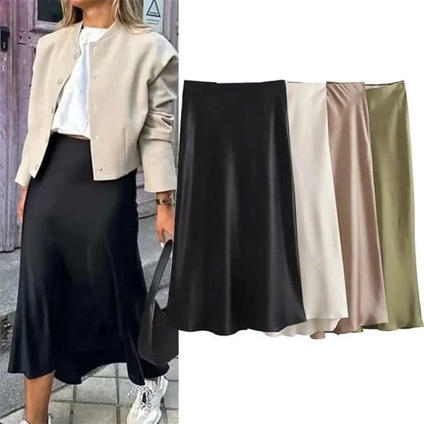 Willshela Black Satin Skirt Woman High Waist Elegant Long Skirts For Women Fashion Summer Midi Skirt Office Womens Skirts 250519