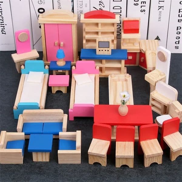 Doll House Accessories Miniature Furniture Dolls House Wooden dollhouse Furniture sets Pretend Toys Educational Play House Toys Children Girls Gifts 231202