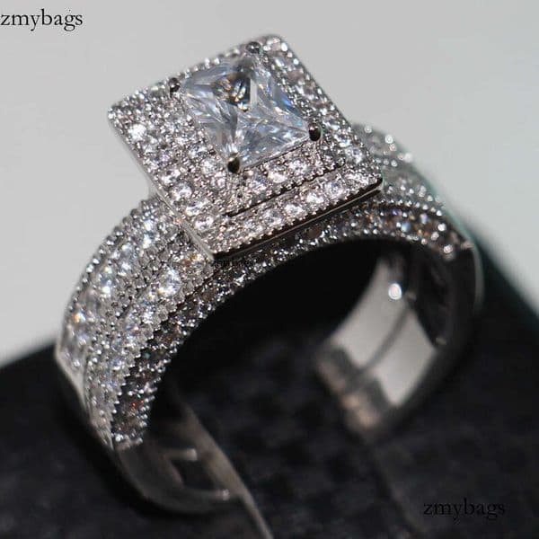 Victoira Wieck choucong Fashion Jewelry 14KT Gold Filled Princess Cut White Topaz CZ Dia Gemstones Women Wedding Bridal Ring Set