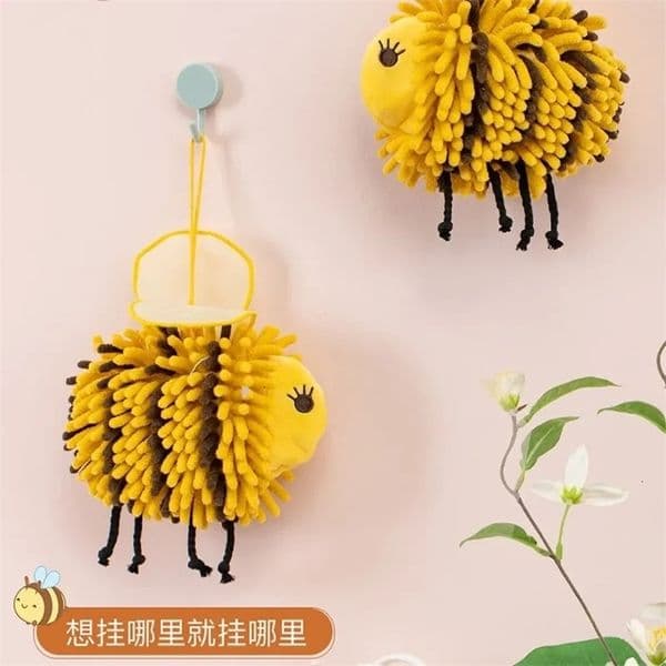 Cute Bee Shape Hand Towel with Wings Hanging Striped Color Blocking Soft Chenille Wipe Plush Kids Handkerchiefs Terry Towels 240717