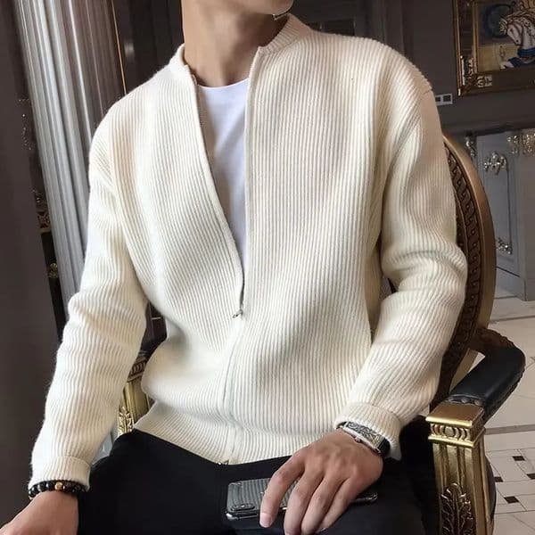 Autumn Mens Stand Up Neck Sweater Casual Trend Knitted Cardigan Jacket Wholesale Coats Crew Pullover 250922
