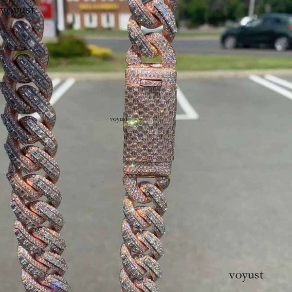 Miami chain passes 100% dia testHigh Quality 20mm Cuban Silicon Stone Sterling Sier Rose Gold Chain eb