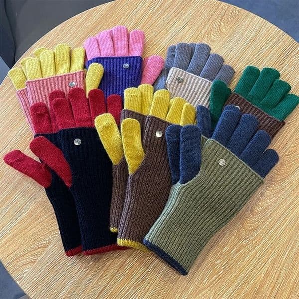 Fashion Pure Color Knitted Gloves Female Autumn and Winter Warmth Fingerless Students Touch Screen Thick Wristband for Women 241112w
