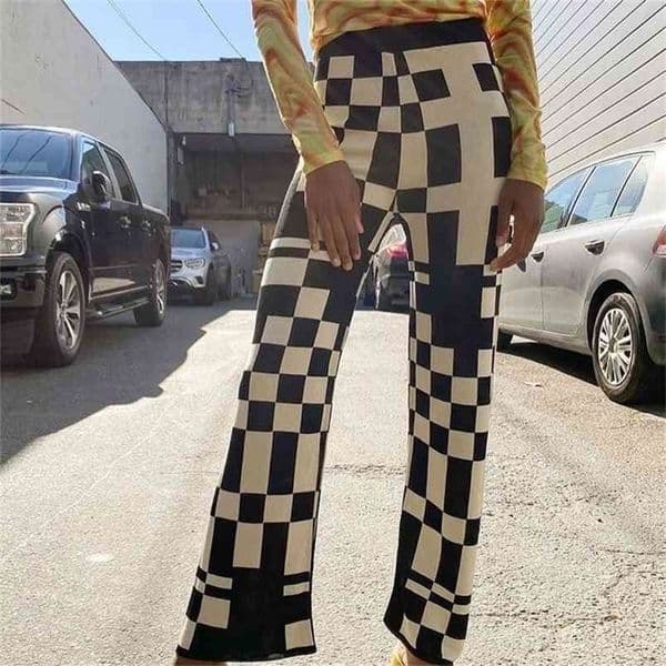 Plaid Printed Straight Y2k Sweatpants High Waist Women's Wide Leg Pants Korean Fashion Summer Trousers For Female 210510