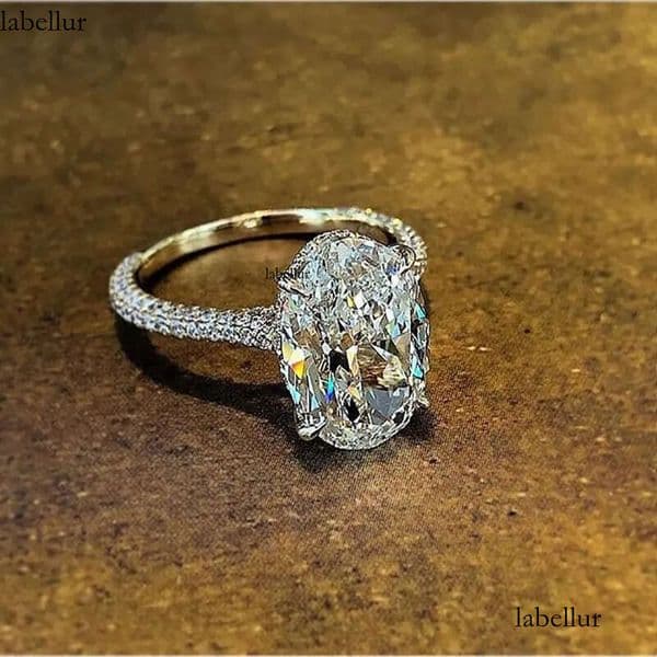 4CT Large Moissanite Dia Wedding Rings Stunning Jewelry Real 100% Sterling Sier Oval Topaz Party Eternity Women Engagement Band Ring Gift 44