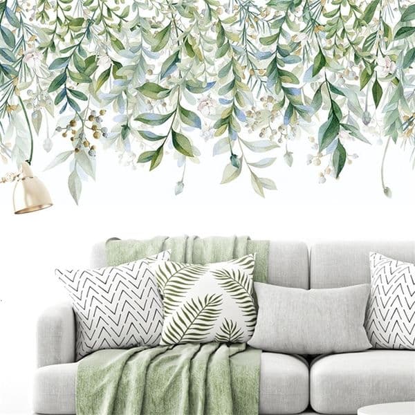 Wall Stickers Watercolor Green Plant Vine Wall Decal Green Leaf Wall Decal For Living Room Bedroom Decoration Removable Decal 230331