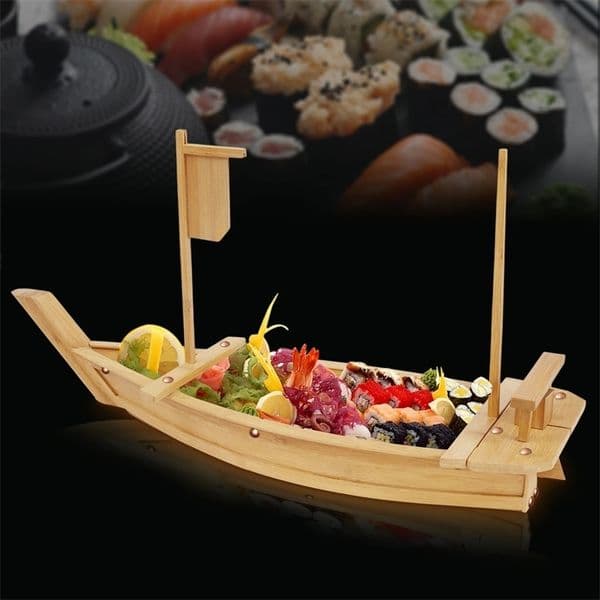Wooden sushi boat service tray bamboo sushi board natural wood color 70 * 25 * 6.5cm eye feast 250318