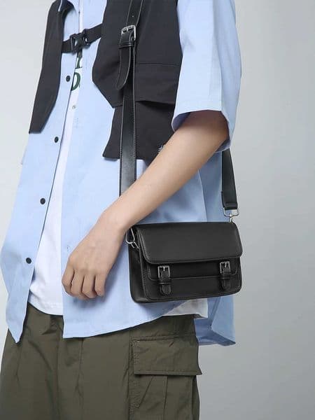 Minimalist Black Shoulder Bag Retro Male PU Leather Crossbody Bags Mens Small Messenger Bag for Men Suitable for Daily Use Z250928
