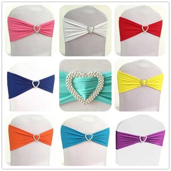 10pcs 50pcs Elastic Spandex Chair Bow Sash Stretch Wedding Chair Sash Band With Heart Buckle For Banquet el Party Decoration 250210
