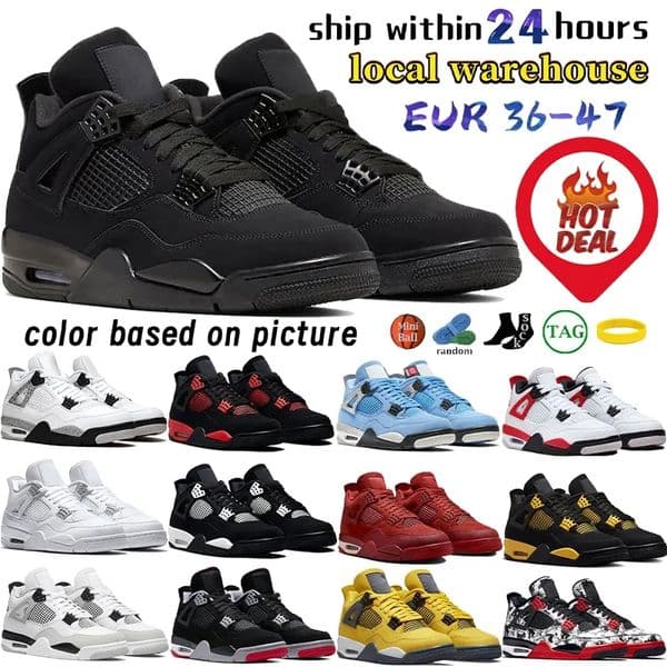 Designer mens 4 basketball shoes 4s local warehouse outdoor womens sport platform running sneakers trainer red thunder green black navy university blue stock in USA