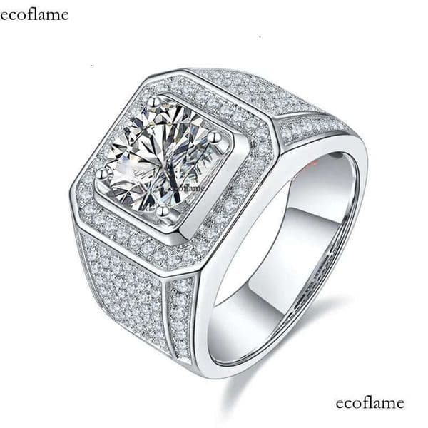 ANSTER Jewelry Dia Men 3ct VVS Moissanite Dias Hip Hop Band Ring
