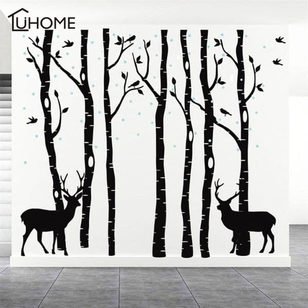 Huge Trees Elk Forest Wall Stickers 7 Birch Trees Set Removable Vinyl Wall Decals for Living Room Bedroom Wallpaper Home Decor 201201