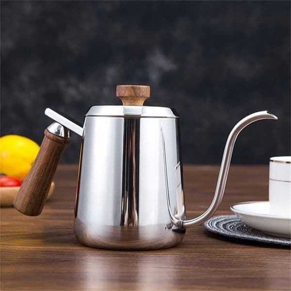 Gooseneck Coffee Pour Over Kettle, Long Narrow Spout Coffee & Tea Pot With Wooden Handle, 304 Stainless Steel, 350/ 600ml 210408