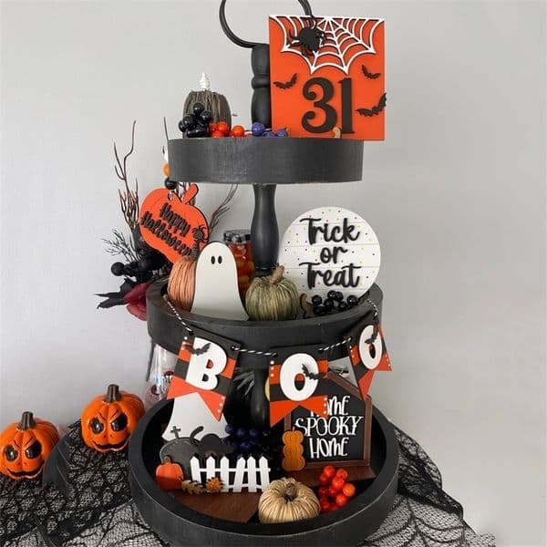 Other Event Party Supplies 1 Set Of Halloween Tiered Tray Decorations Halloween Wooden Signs For Halloween Home And Office Decor Halloween Single Tier Tray 230809