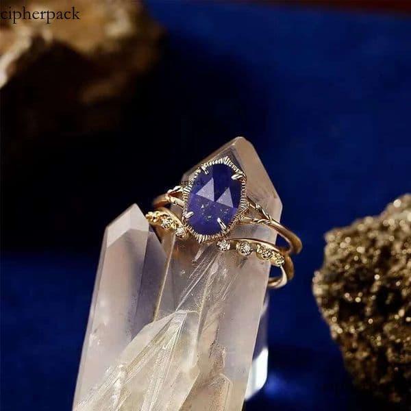 DHcollections Fashionable Natural Lapis Lazuli Stacked Exquisite Sier Boutique Jewelry Women's Adjustable Ring