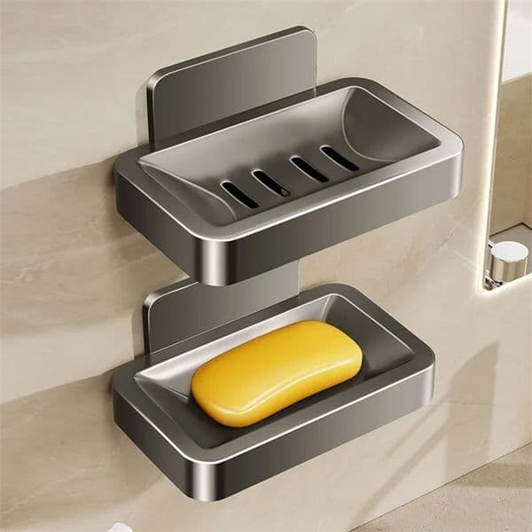 Bathroom Soap Dish No Drill Wall Mounted Soap Holder Aluminum Alloy Sponge Storage Organizer Bathroom Accessories 250226