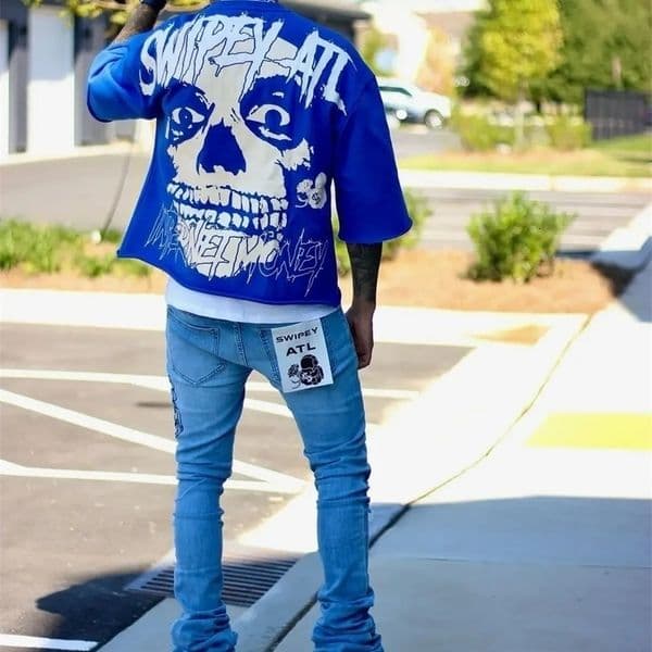 Y2k Top Blue Sports Oversized Printed T-shirt Gothic Top Summer Khmer Loose Couple Round Neck Mens T-shirt 250103