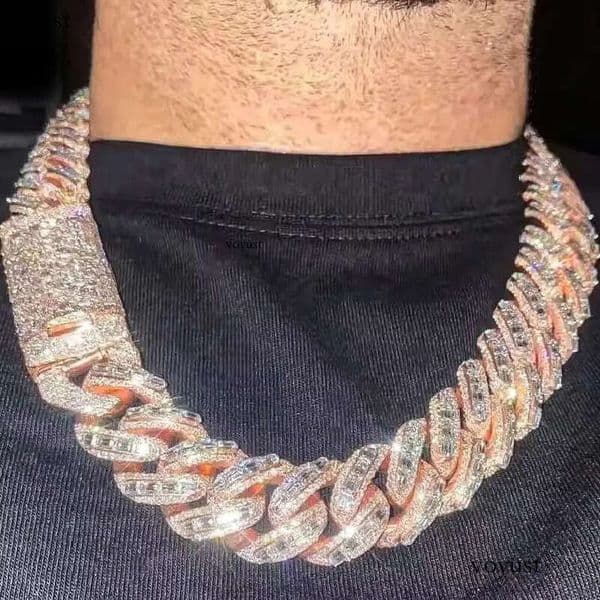 Rappers 20MM Iced Out Rose Gold Emerald Cut Moissanite Cuban k Mens Hip Hop Miami Chain bc