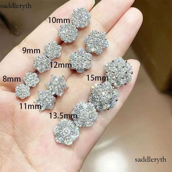 Wholesale Lab Dia Screw Back Sterg Sier wer D vvs Moissanite Iced Out Cluster Stud Earrings For Women d4