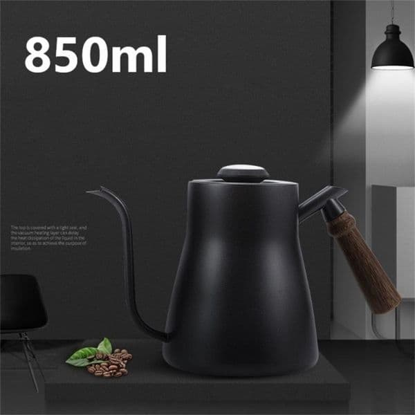 850ml Stainless Steel Handle Drip Coffee Pot Long Gooseneck Spout Kettle Pour Over Coffee With Thermometer Lid Kitchen Tools 210408