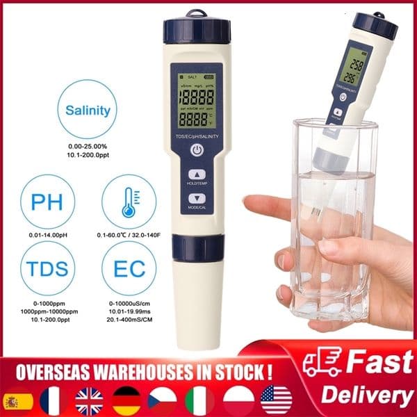 PH Meters 5 in 1 Digital Water Quality Detector PH/EC/TDS/Salinity/Temperature Testing Meter Multi-Function Water Quality Tester Monitor 230809