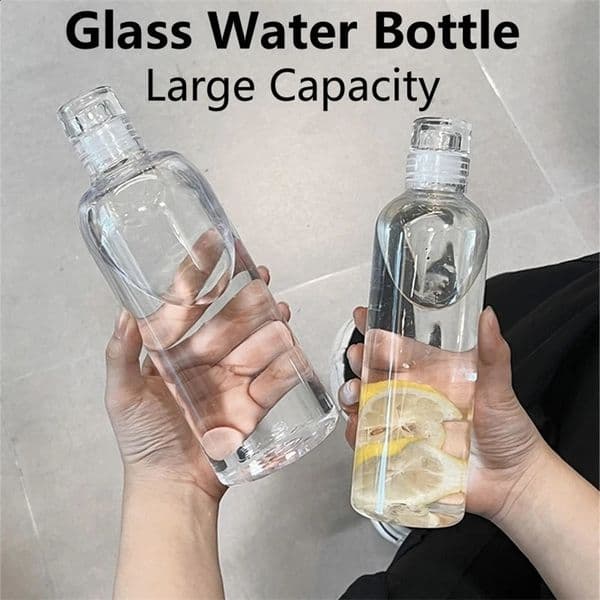 300-1000ml glass water bottle large capacity with time stamped lid used for beverages outdoor portable transparent milk juice cups 250318