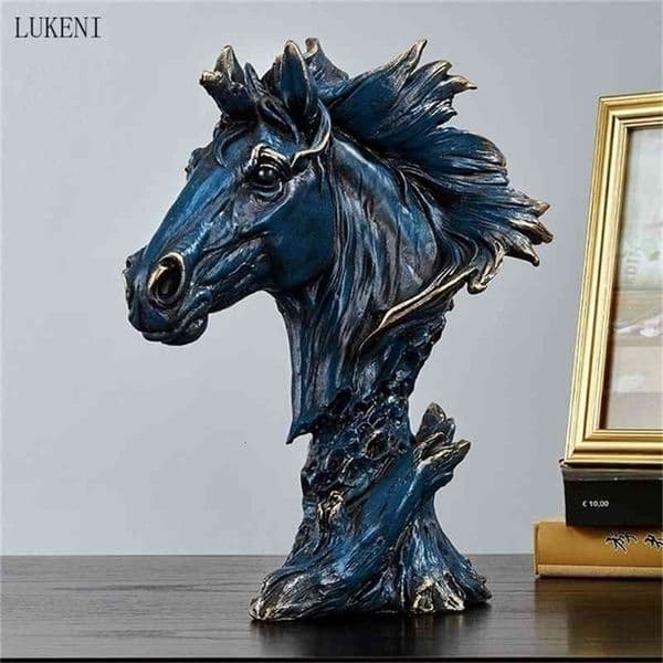 American Lucky Horse's Head Statue Creative Animal Horse Art Sculpture Resin Art&Craft Nordic Home Decoration 210414