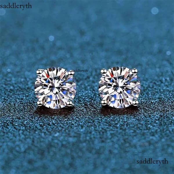 Four Claw Dia Set Tester Pass S Sier Moissanite Stud Earrings Certified Jewelry for Men and Women 46