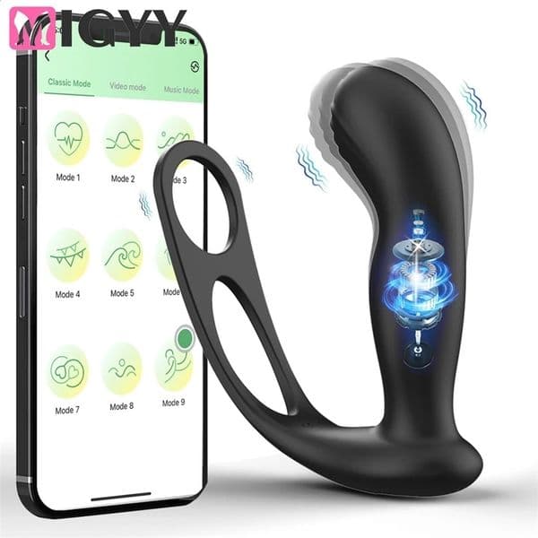 APP Control Prostate Massager Vibrator for Men Wireless Penis Rings Cock Ring Delay Ejaculation Bluetooth Anal Plug Sex Toy 241105