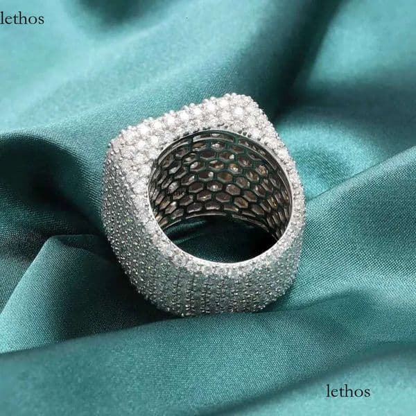 Custom Fine Hip Hop Iced Out Vvs Moissanite Ring Sterling Sier Full Men Hiphop Lab Dia c8