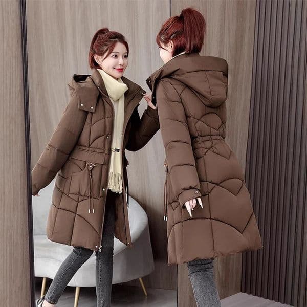 Zipper Up MidLong Parka Winter Thicken Coldproof Warm Parkas Woman Fashion Stand Collar Hooded Cotton Jacket Female 250929