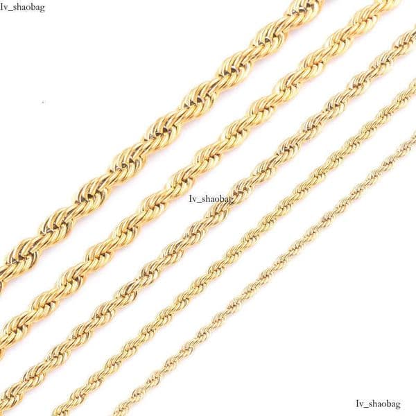 High Quality Gold Plated Chain Stainless Steel Necklace For Women Men Golden Fashion Twisted Rope Chains Jewelry Gift 2 3 4 5 6mm aaa