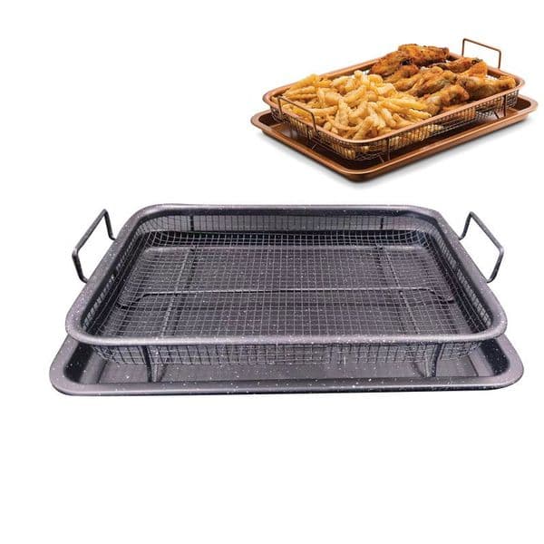 32.5*24.5cm/12.8*9.6inch Oven Air Fryer Basket Air Fryer Tray Pan Crisper Stainless Steel Non-Stick Baking Tray Elevated Mesh Chicken Tool W0232