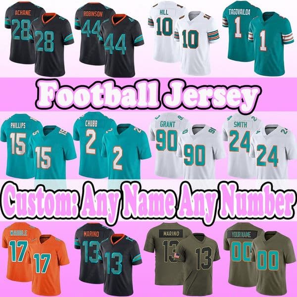 10 Tyreek Hill Football Jerseys 28 De'Von Achane 1 Tua Tagovailoa 17 Jaylen Waddle 44 Chop Robinson 15 Jaelan Phillips 2 Bradley Chubb 90 Kenneth Grant 24 Cam