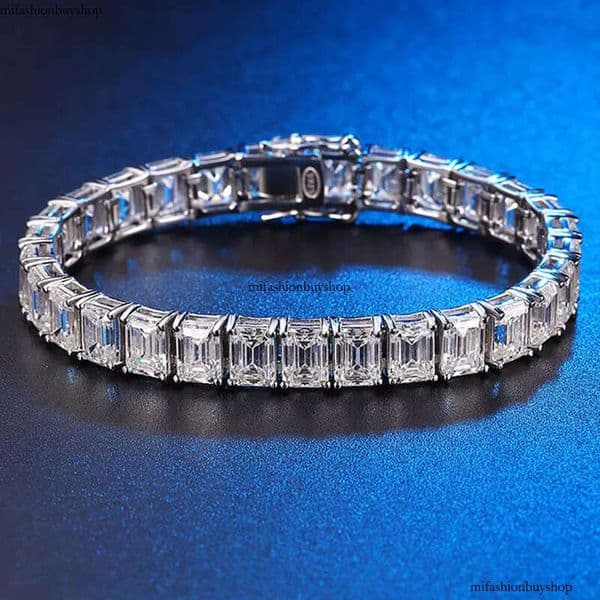 Custom Emerald Cut Moissanite Jewelry Sterling Sier Tennis Bracelets With Rectangle Full Dia Zirconia Women Jewellery aaa
