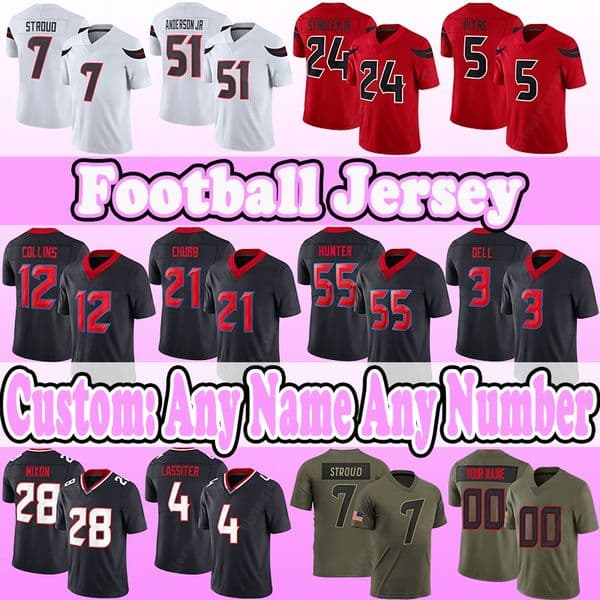 12 Nico Collins Football Jerseys 7 CJ Stroud 24 Derek Stingley Jr 28 Joe Mixon 21 Nick Chubb 51 Will Anderson Jr 4 Kamari Lassiter 3 Tank Dell 0 Azeez Al-Shaair 44 Brooks