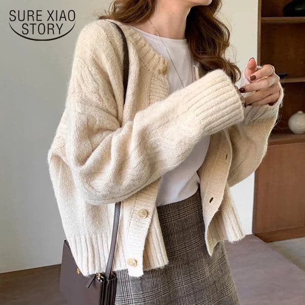 Autumn Winter Clothes Sweater Cardigan Korean Fashion Casual Loose Thick Oneck Knitted Tops Outerwear 16053 250929